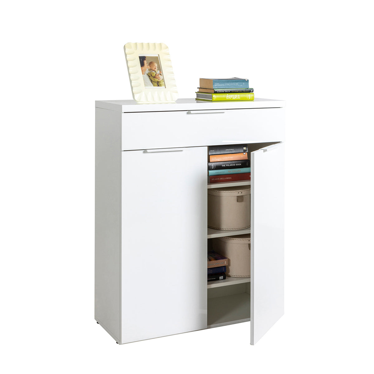 Mobile multiuso 82x102h cm bianco laccato con 2 ante e 1 cassetto