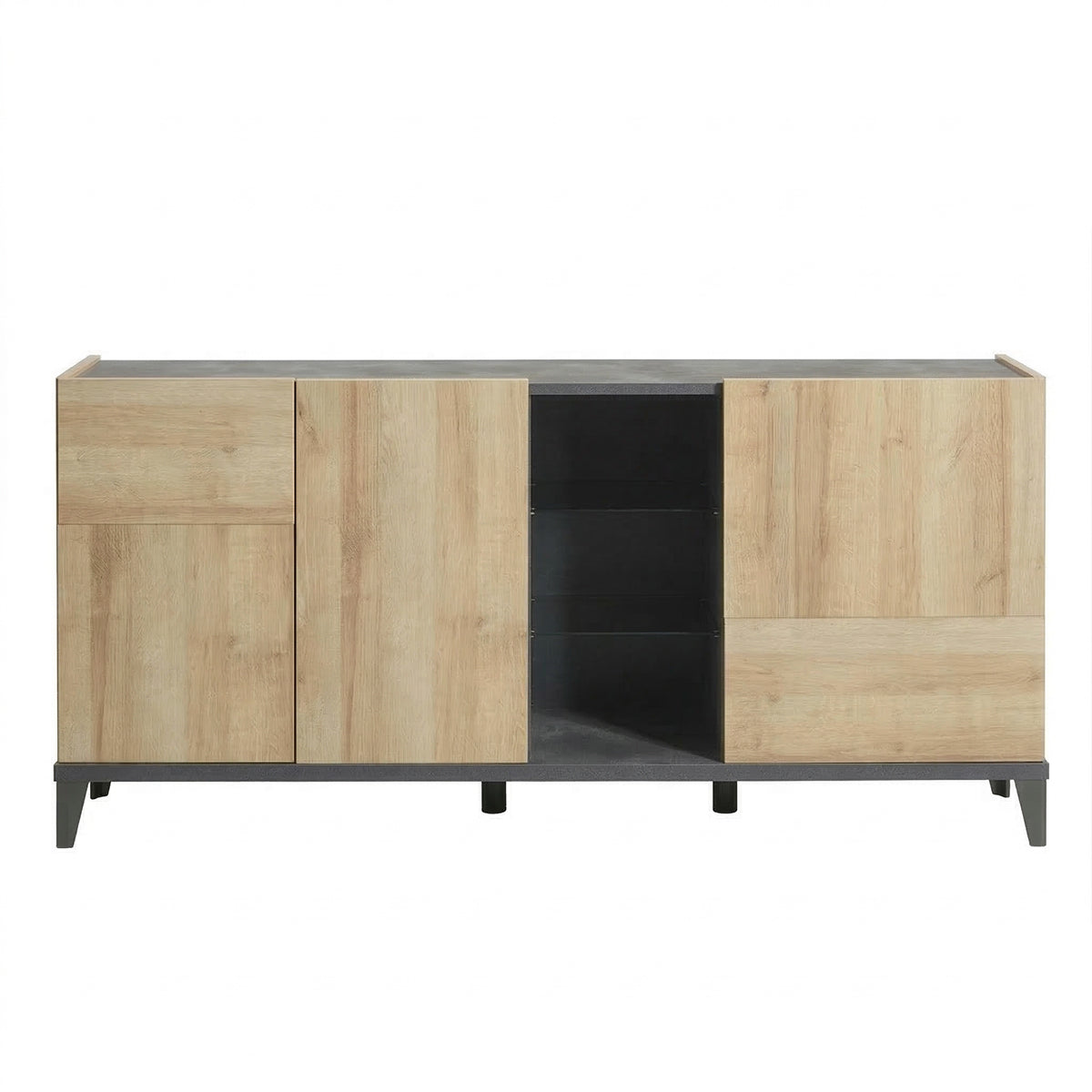 Mobile basso 180x84h cm rovere e grigio antracite con 3 ante e 1 vano