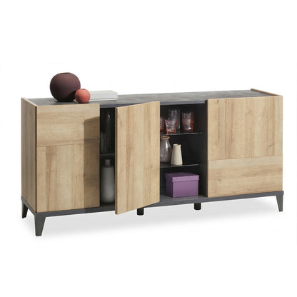 Mobile basso 180x84h cm rovere e grigio antracite con 3 ante e 1 vano