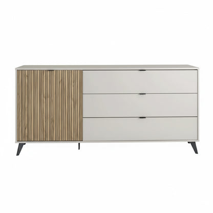 Credenza 183x83h cm cashmere/rovere cannettato con 1 anta e 3 cassetti