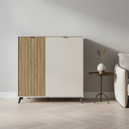 Mobile multiuso 120x126h cm cashmere/rovere cannettato con 2 ante