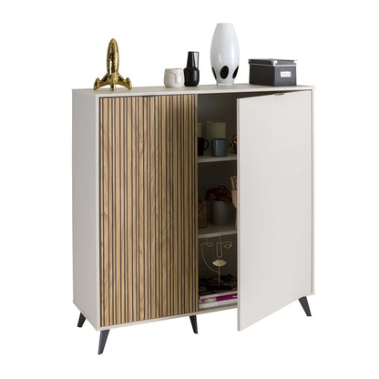 Mobile multiuso 120x126h cm cashmere/rovere cannettato con 2 ante