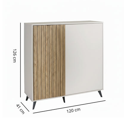 Mobile multiuso 120x126h cm cashmere/rovere cannettato con 2 ante