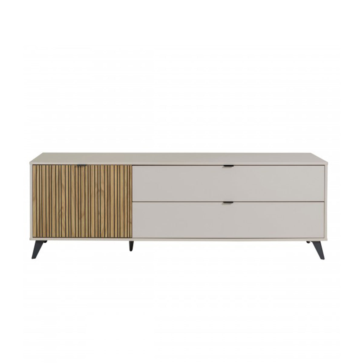 Mobile porta tv 183x64h cm cashmere/rovere cannettato con 1 anta e 2 cassetti