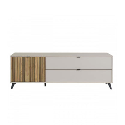 Mobile porta tv 183x64h cm cashmere/rovere cannettato con 1 anta e 2 cassetti