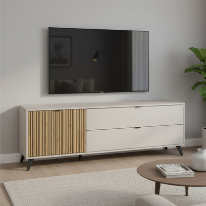 Mobile porta tv 183x64h cm cashmere/rovere cannettato con 1 anta e 2 cassetti