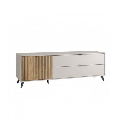 Mobile porta tv 183x64h cm cashmere/rovere cannettato con 1 anta e 2 cassetti