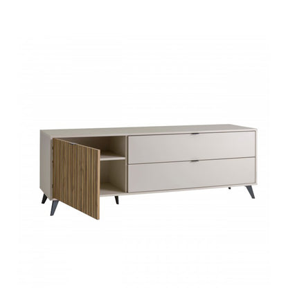 Mobile porta tv 183x64h cm cashmere/rovere cannettato con 1 anta e 2 cassetti