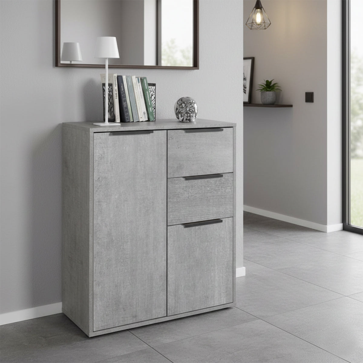 Mobile multiuso 72x87h cm cemento con 2 ante e 2 cassetti