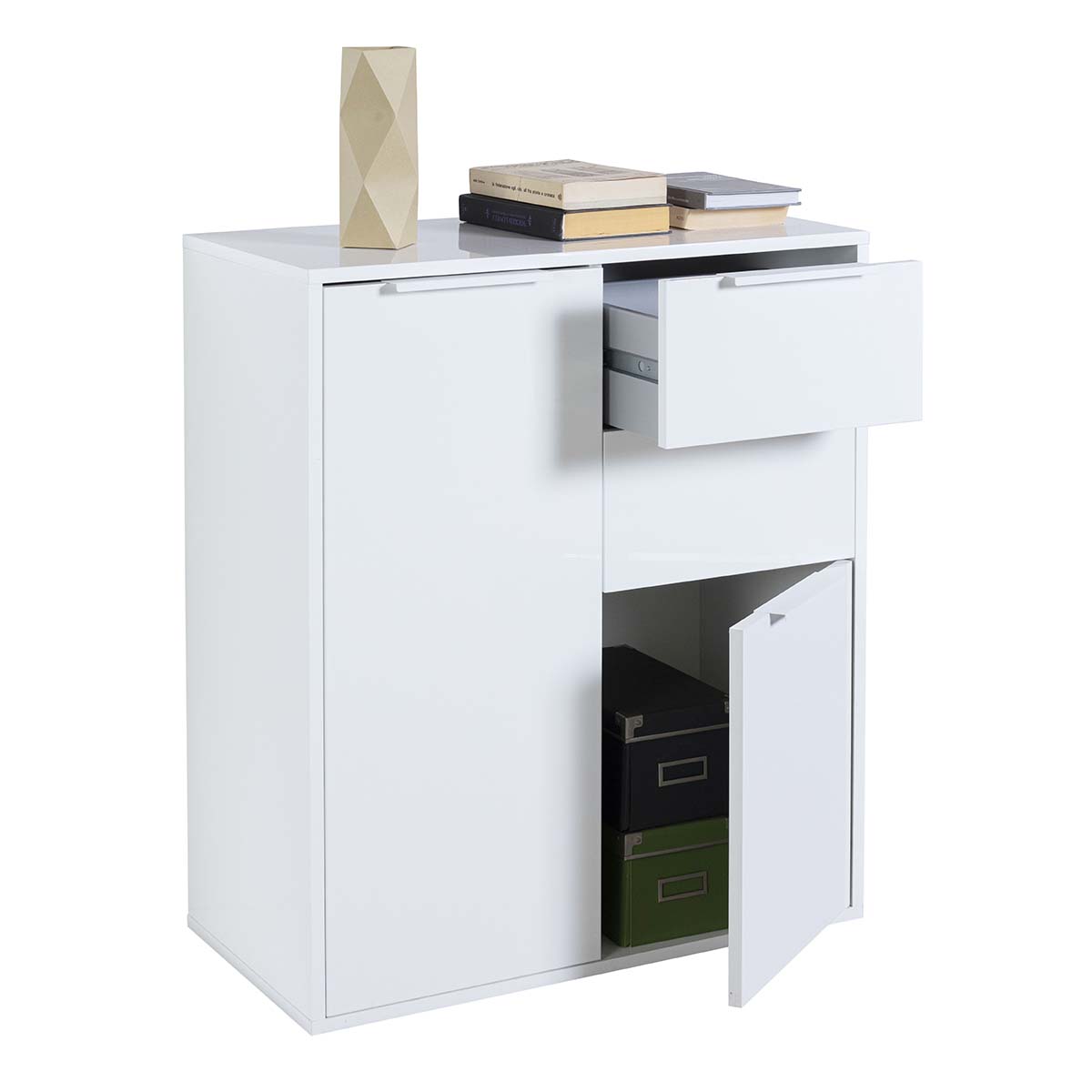 Mobile multiuso 72x87h cm bianco laccato con 2 ante e 2 cassetti
