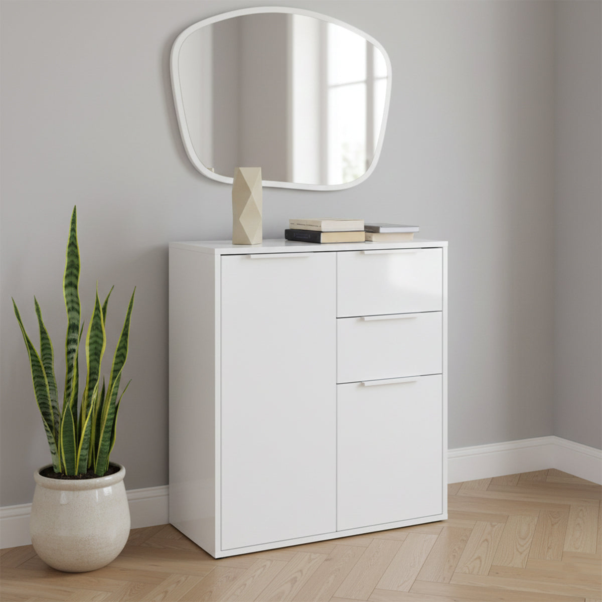 Mobile multiuso 72x87h cm bianco laccato con 2 ante e 2 cassetti