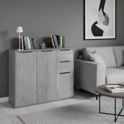 Mobile multiuso 106x87h cm cemento con 3 ante e 2 cassetti