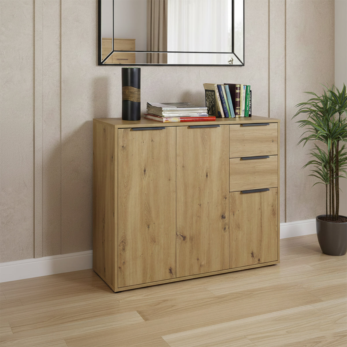 Mobile multiuso 106x87h cm rovere con 3 ante e 2 cassetti