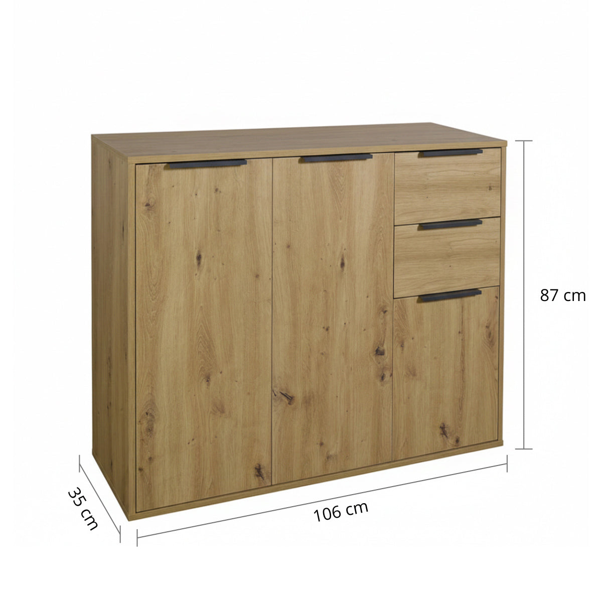 Mobile multiuso 106x87h cm rovere con 3 ante e 2 cassetti