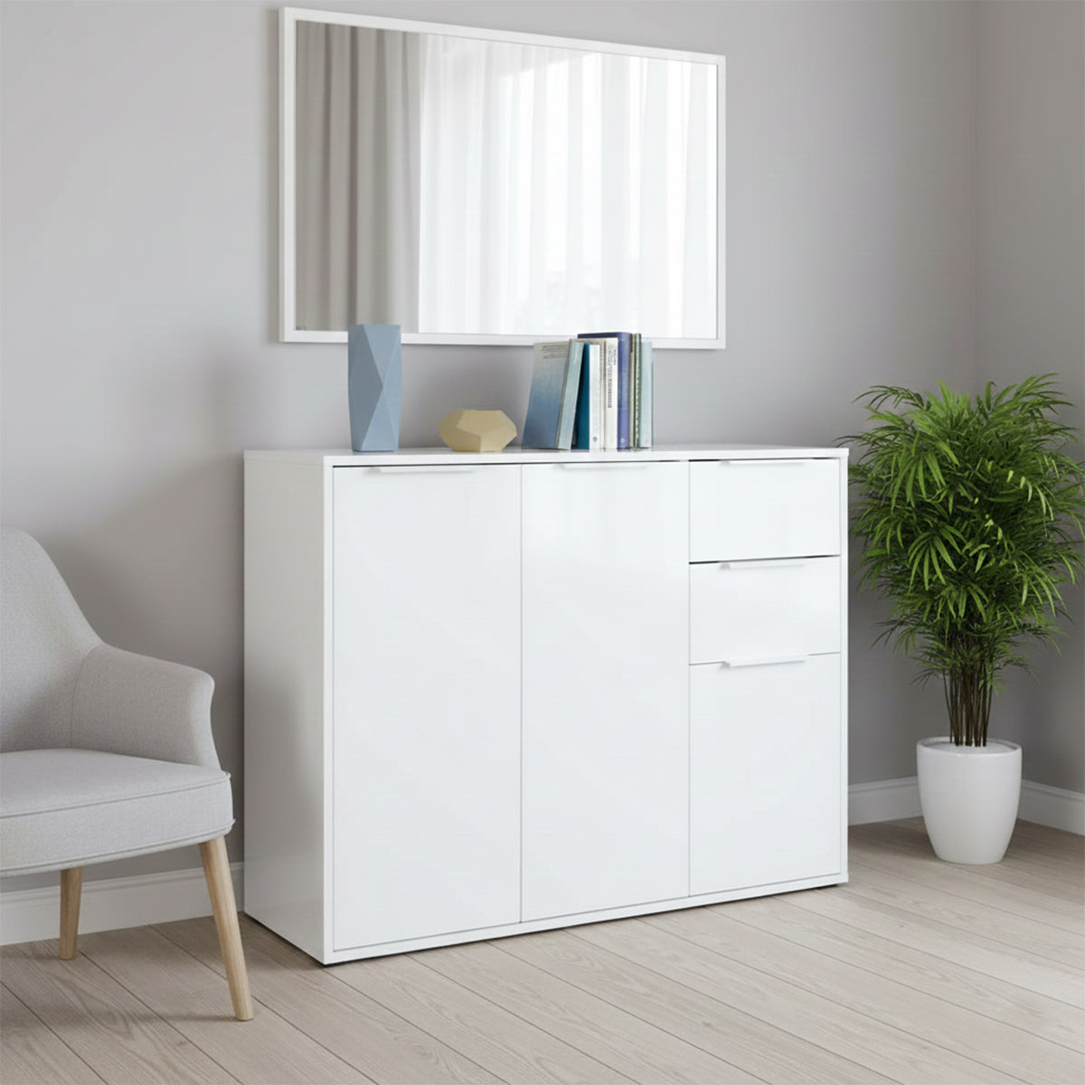 Mobile multiuso 106x87h cm bianco con 3 ante e 2 cassetti