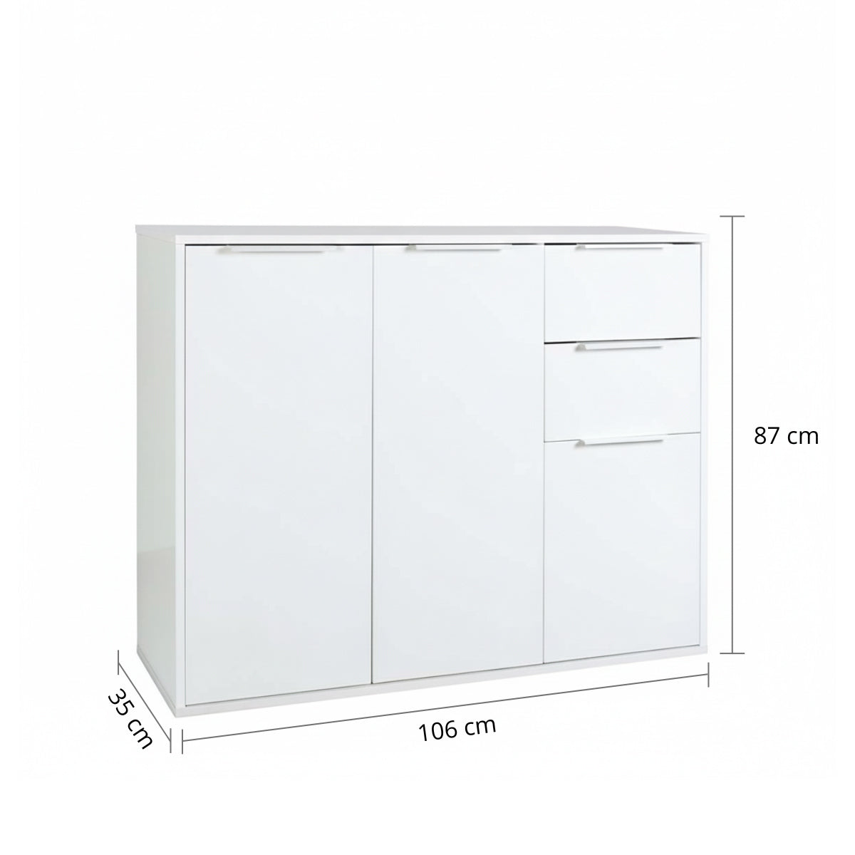 Mobile multiuso 106x87h cm bianco con 3 ante e 2 cassetti