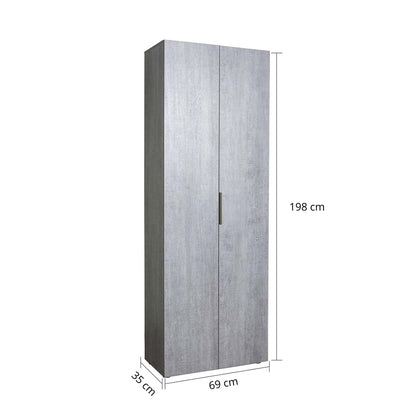 Armadio a colonna 69x198h cm cemento con 2 ante e 5 ripiani