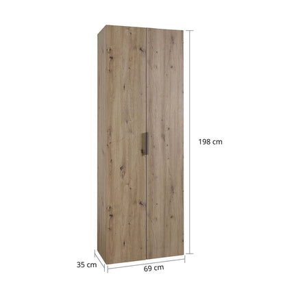 Armadio a colonna 69x198h cm rovere con 2 ante e 5 ripiani