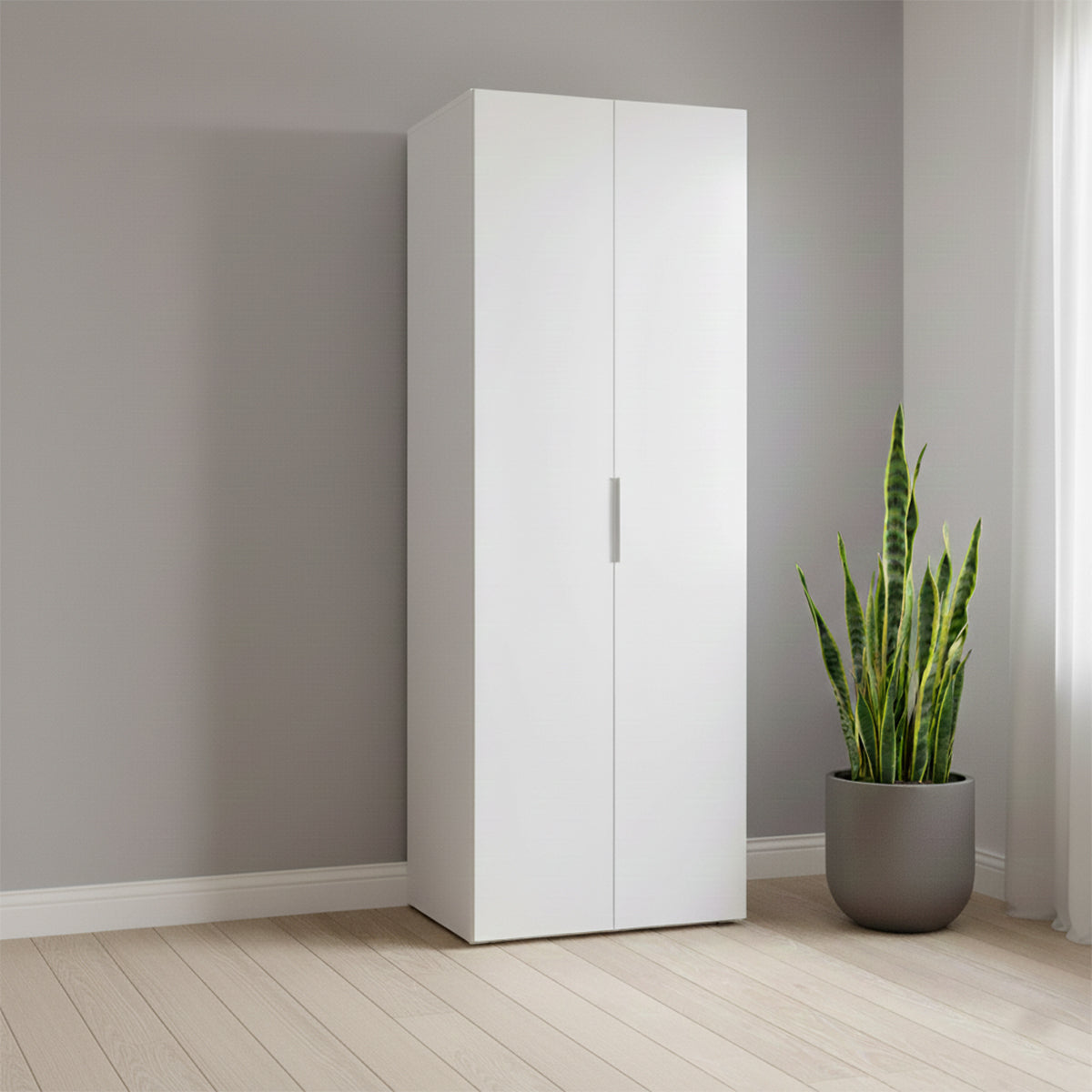 Armadio a colonna 69x198h cm bianco con 2 ante e 5 ripiani