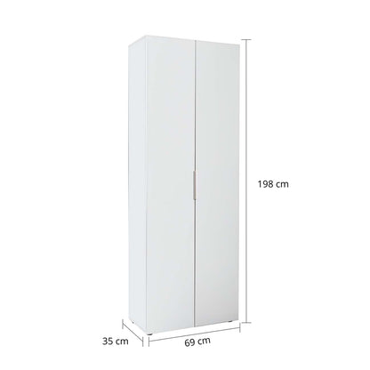Armadio a colonna 69x198h cm bianco con 2 ante e 5 ripiani