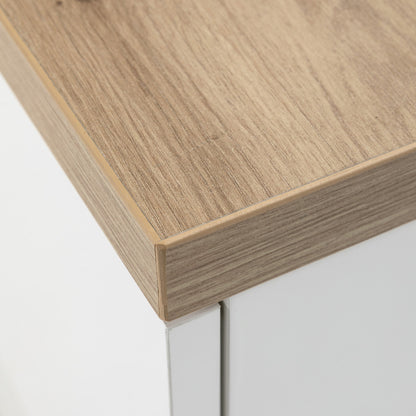 Cassettiera 69x102h cm bianco laccato e rovere con 5 cassetti