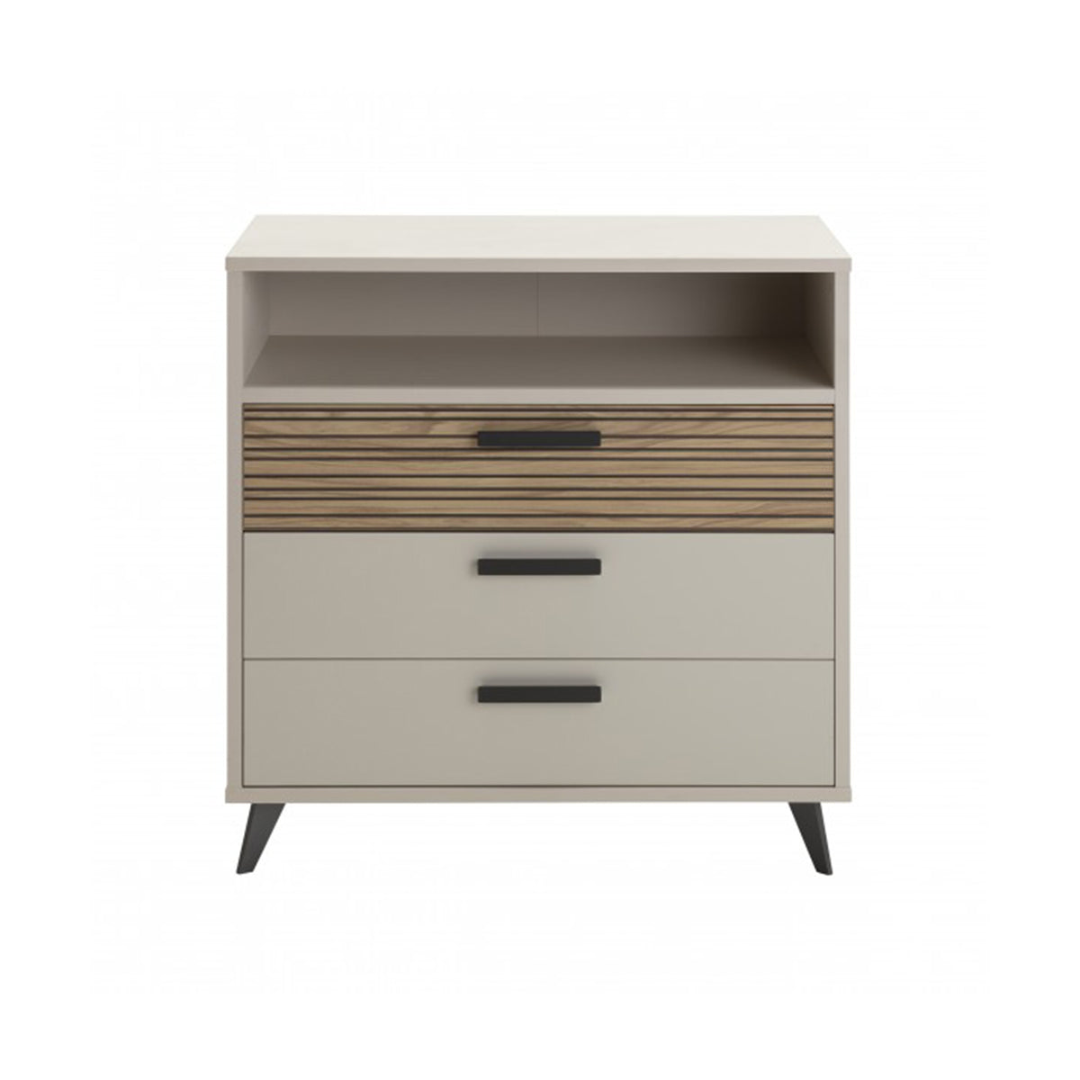 Cassettiera 92x95h cm cashmere/rovere cannettato con 3 cassetti e 1 vano