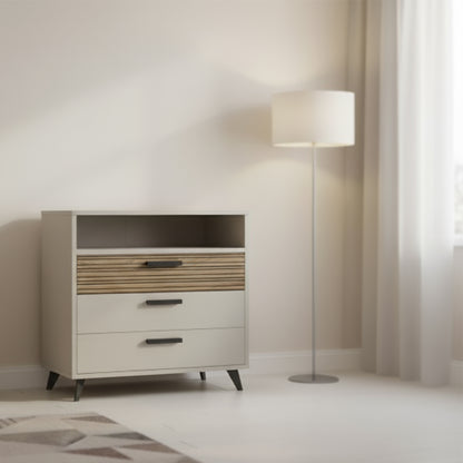 Cassettiera 92x95h cm cashmere/rovere cannettato con 3 cassetti e 1 vano