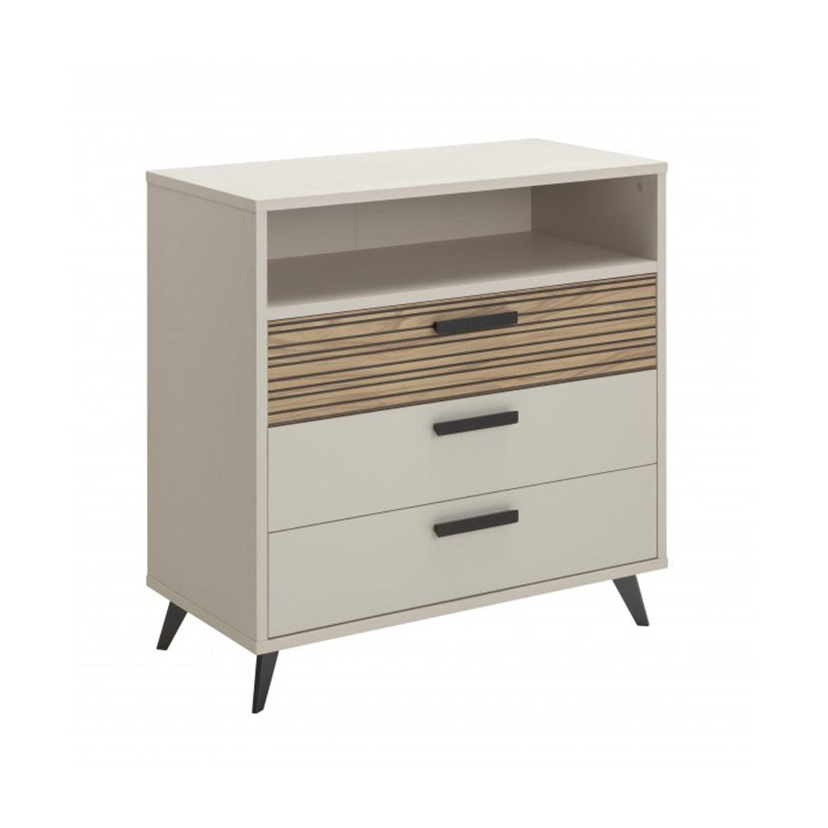 Cassettiera 92x95h cm cashmere/rovere cannettato con 3 cassetti e 1 vano