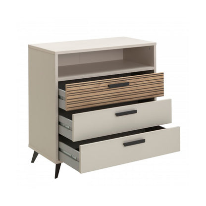 Cassettiera 92x95h cm cashmere/rovere cannettato con 3 cassetti e 1 vano