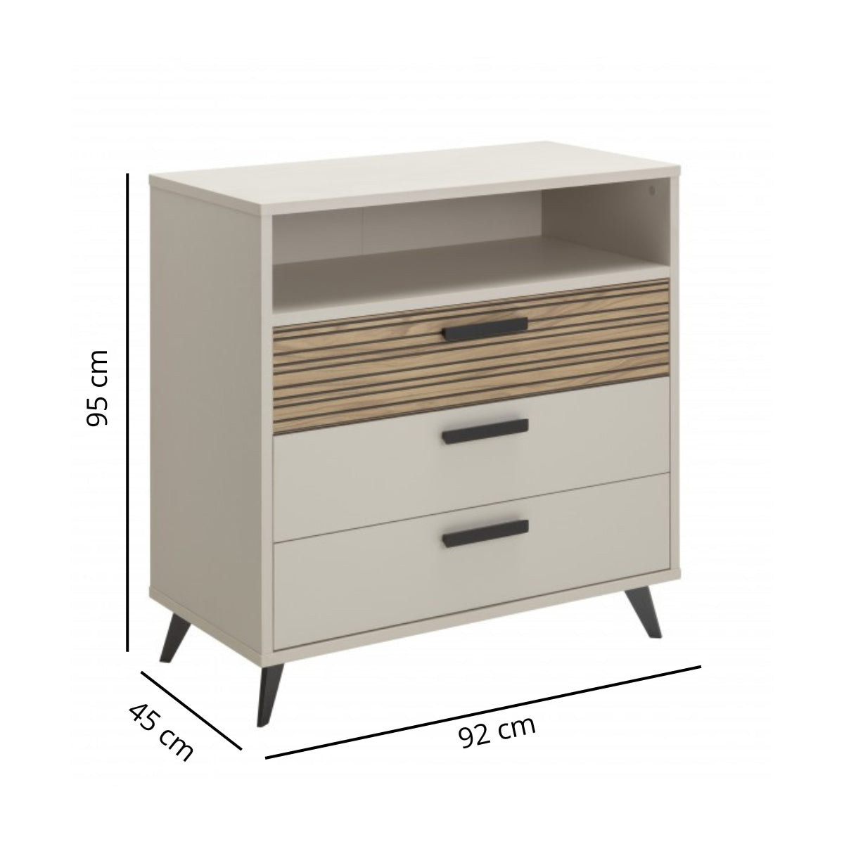 Cassettiera 92x95h cm cashmere/rovere cannettato con 3 cassetti e 1 vano