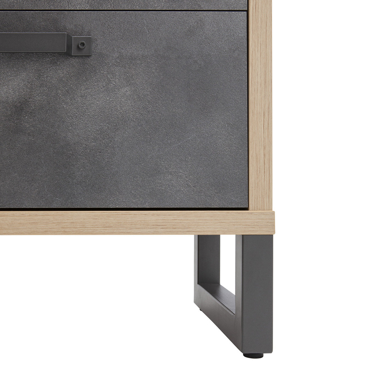 Libreria bassa 132x147h cm rovere e grigio con 1 anta 2 cassetti e 10 vani