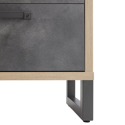 Libreria bassa 132x147h cm rovere e grigio con 1 anta 2 cassetti e 10 vani