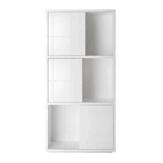 Libreria 90x187h cm bianco laccato con 3 ante scorrevoli e 6 vani