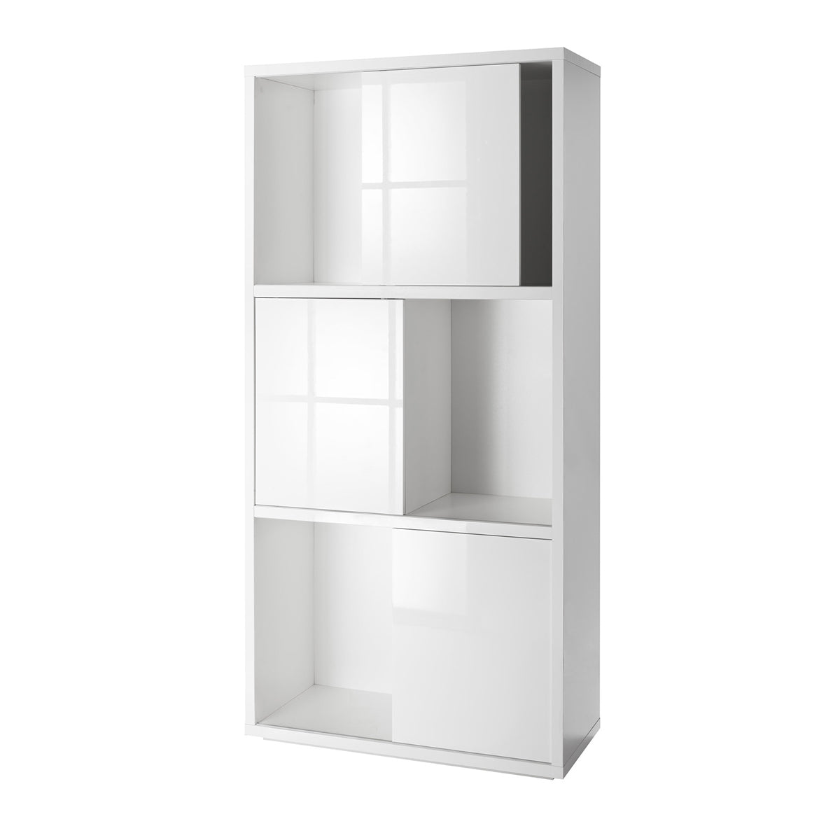 Libreria 90x187h cm bianco laccato con 3 ante scorrevoli e 6 vani