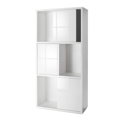 Libreria 90x187h cm bianco laccato con 3 ante scorrevoli e 6 vani