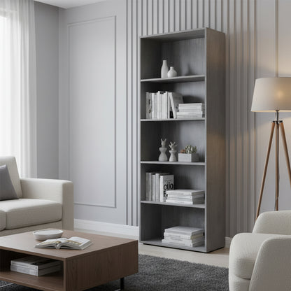 Libreria salvaspazio 68x200h cm grigio cemento con 4 ripiani regolabili