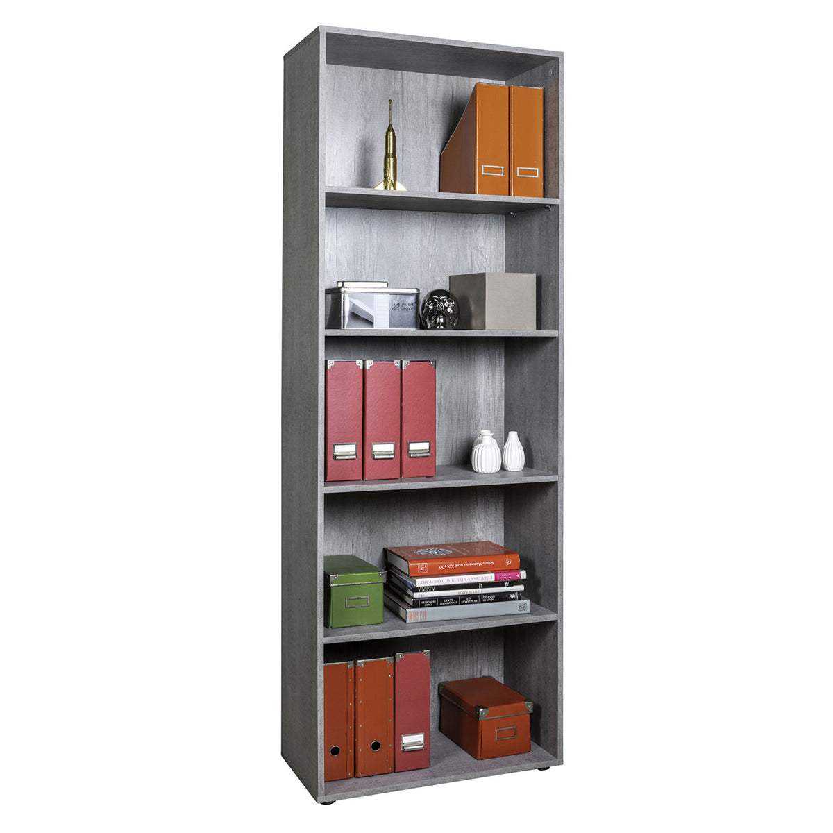 Libreria salvaspazio 68x200h cm grigio cemento con 4 ripiani regolabili