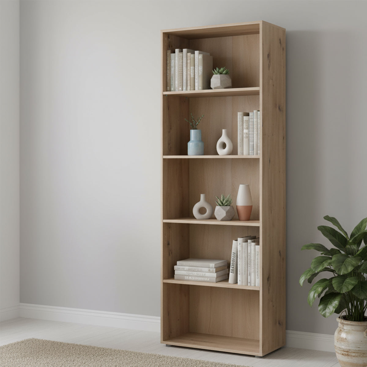 Libreria salvaspazio 68x200h cm rovere artisan con 4 ripiani regolabili