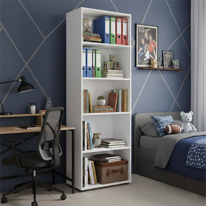 Libreria salvaspazio 68x200h cm bianco opaco con 4 ripiani regolabili