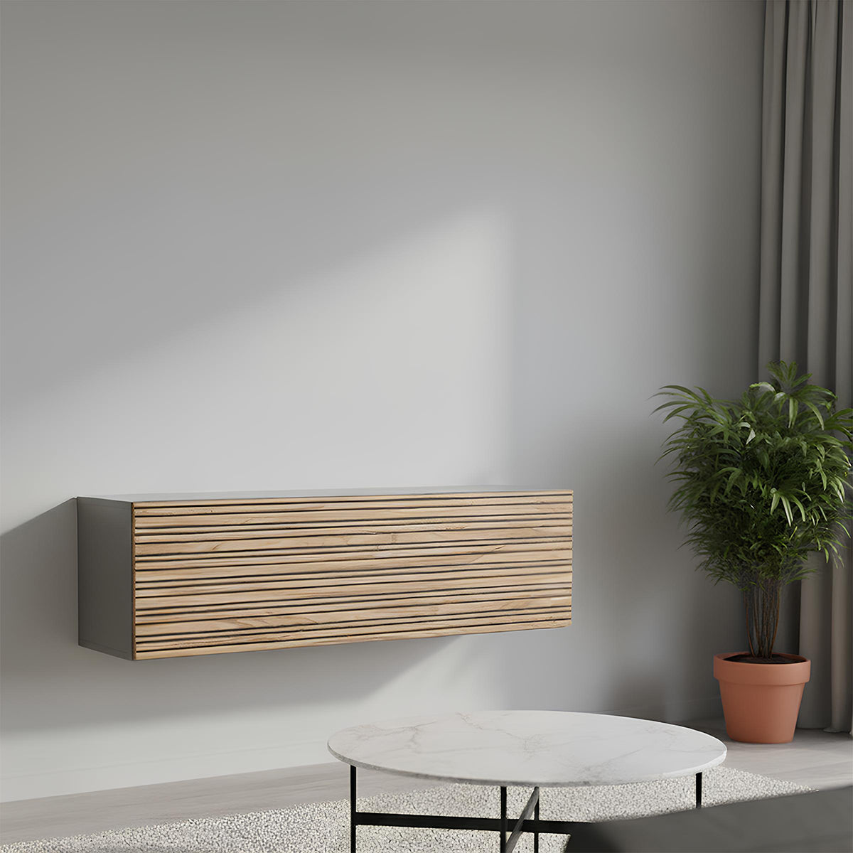 Pensile 123x25h cm cashmere/rovere cannettato con 1 anta