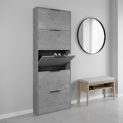 Scarpiera slim 65x173h cm cemento con 5 ante a ribalta