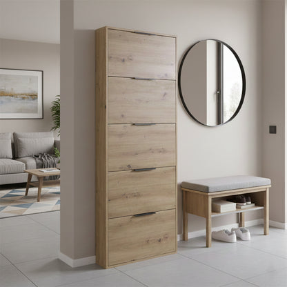 Scarpiera slim 65x173h cm rovere con 5 ante a ribalta