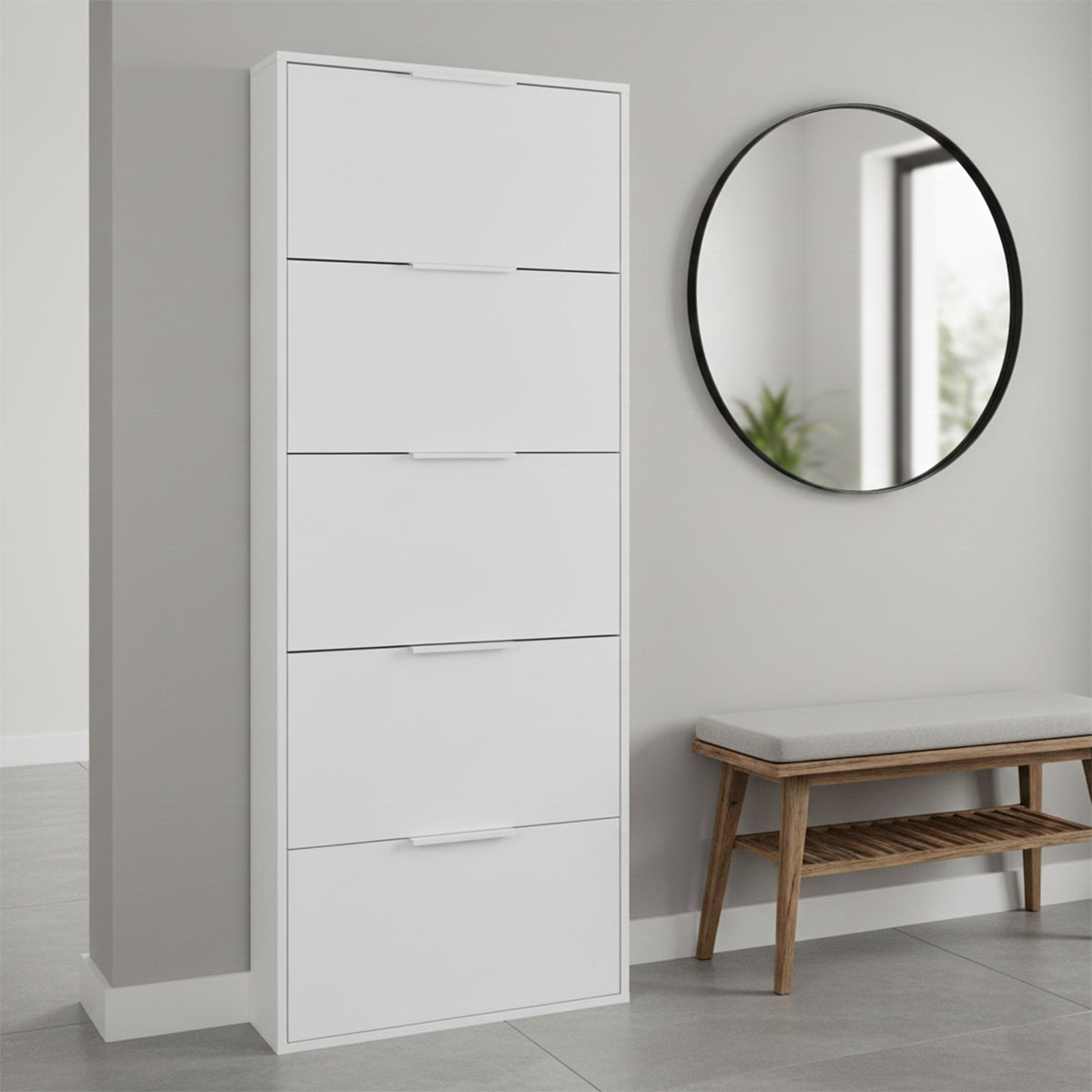 Scarpiera slim 65x173h cm bianca con 5 ante a ribalta