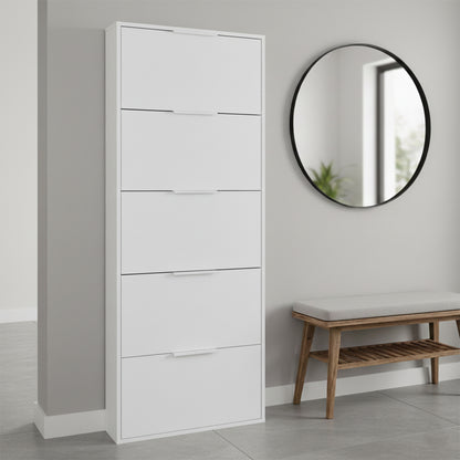 Scarpiera slim 65x173h cm bianca con 5 ante a ribalta