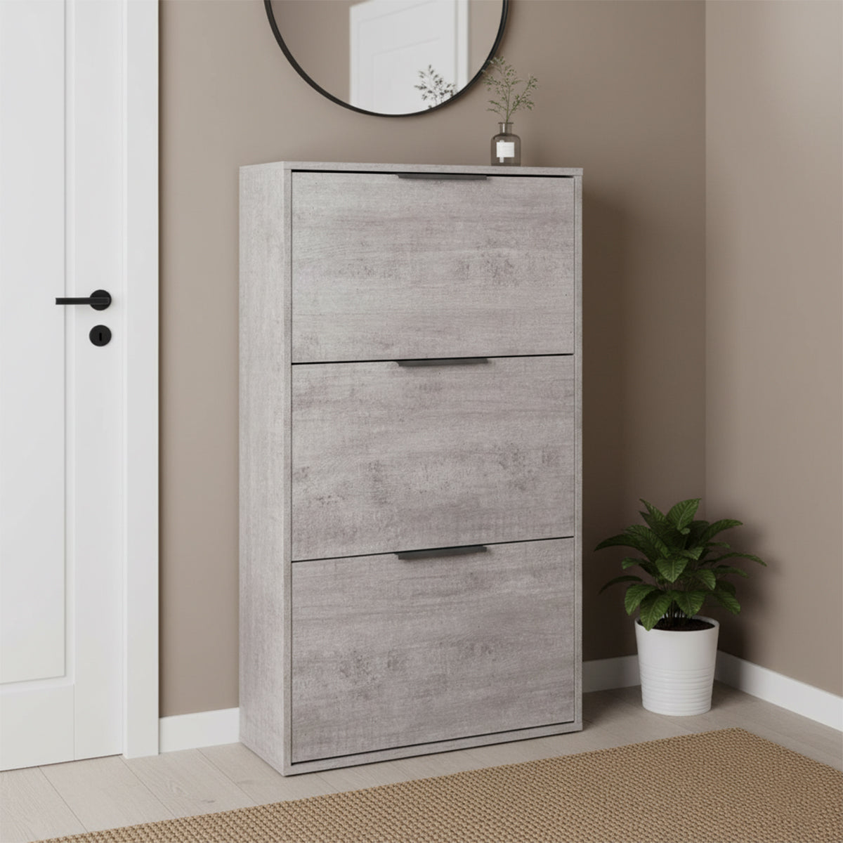 Scarpiera 65x125h cm cemento con 3 ante a ribalta