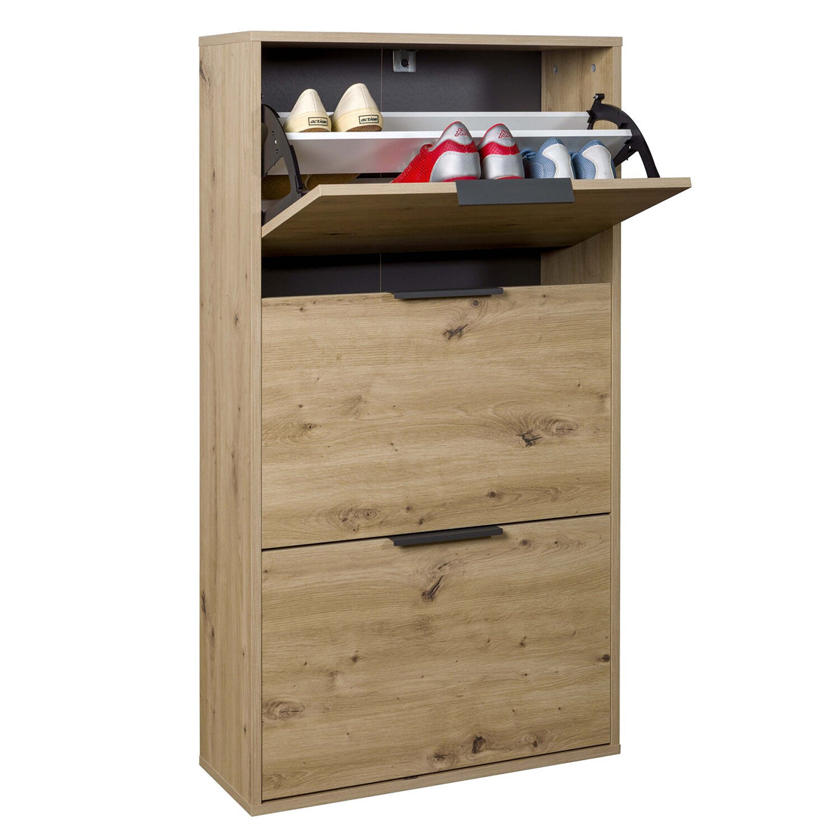 Scarpiera 65x125h cm rovere con 3 ante a ribalta