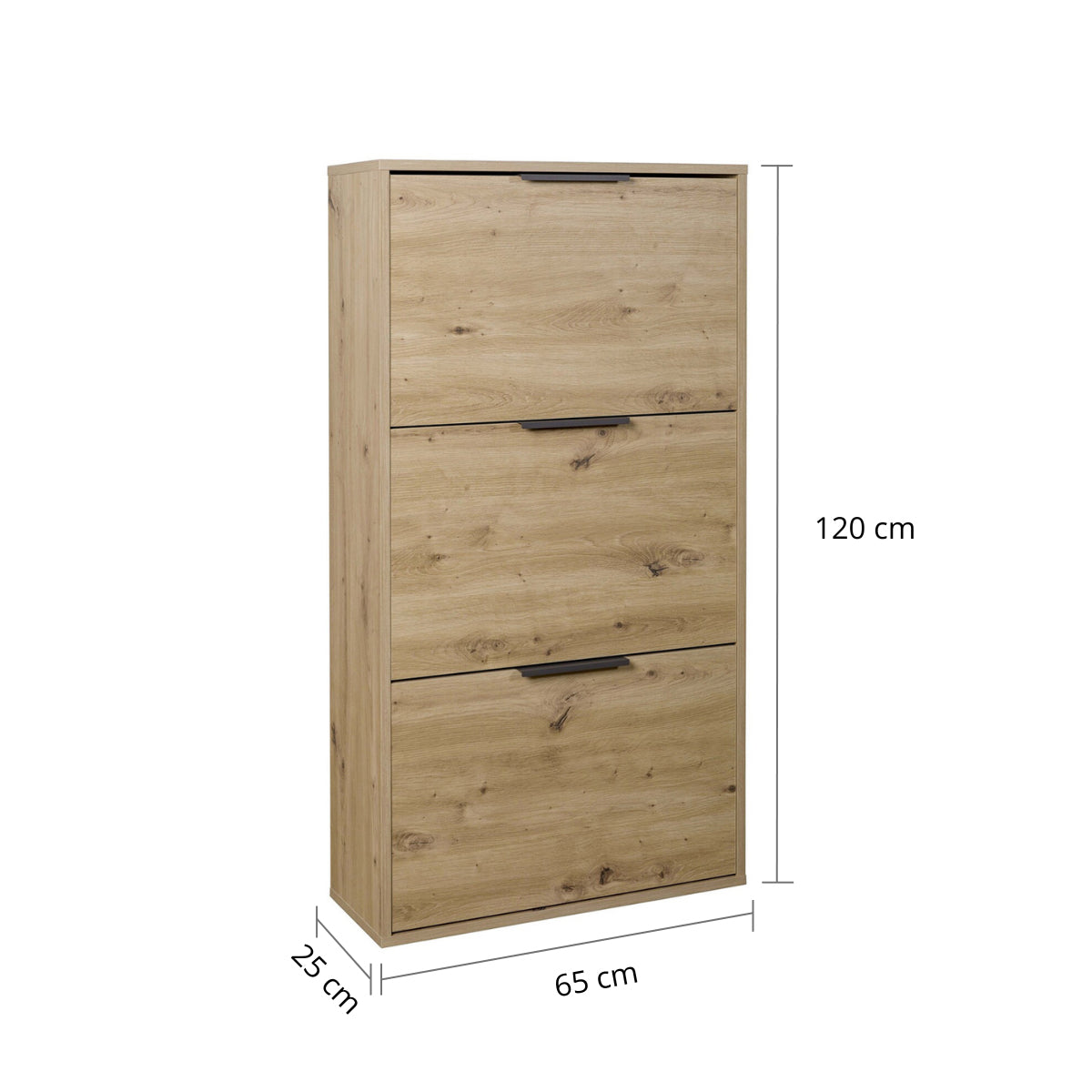 Scarpiera 65x125h cm rovere con 3 ante a ribalta