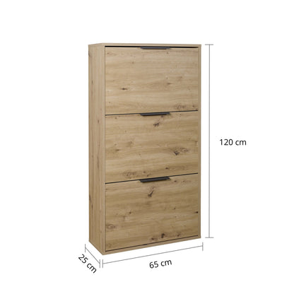 Scarpiera 65x125h cm rovere con 3 ante a ribalta