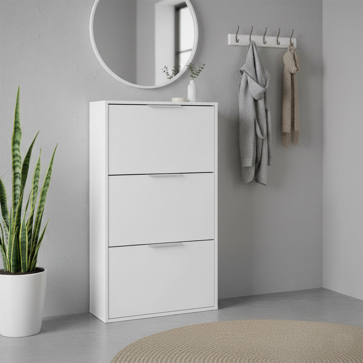 Scarpiera 65x125h cm bianco con 3 ante a ribalta