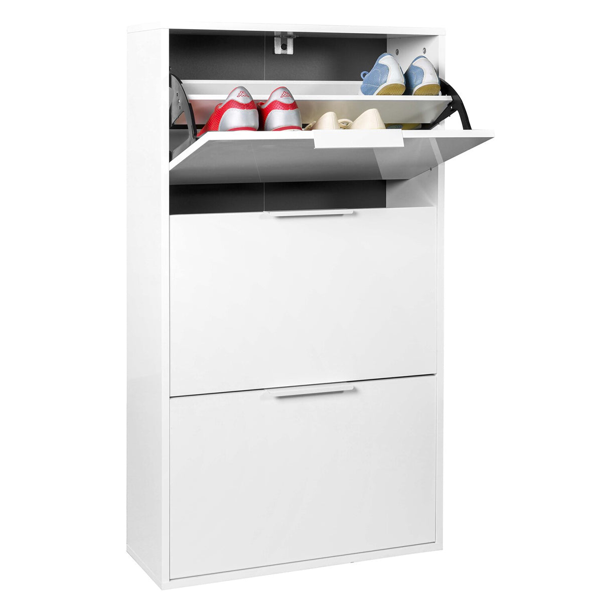 Scarpiera 65x125h cm bianco con 3 ante a ribalta